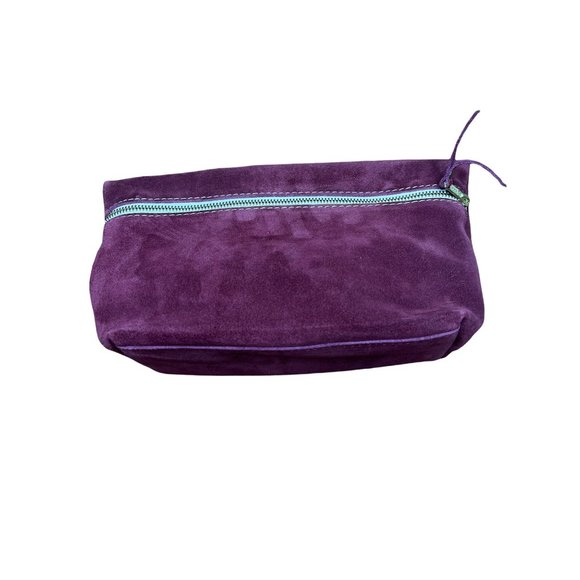 Portland Leather Goods Handbags - Portland Leather Goods Maroon Zip up Suede Extra Large Makeup Bag